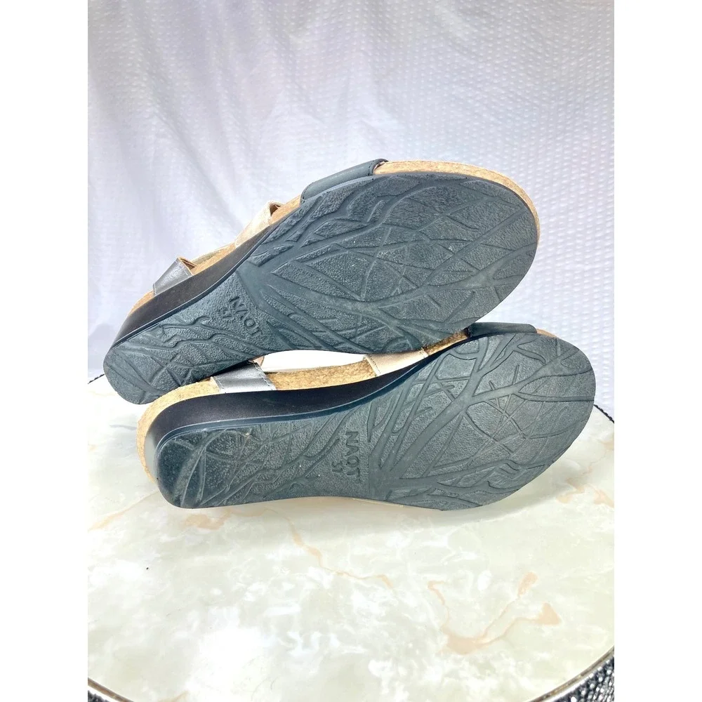 Naot Vixen Leather Crisscross Wedge Sandals Womens 6.5 Oily Coal Beige Comfort